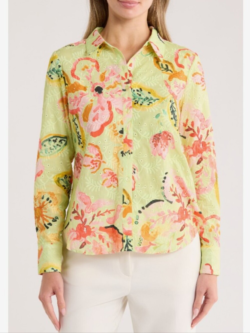 Nicole Miller Embroidered Eyelet‎ Floral Shirt